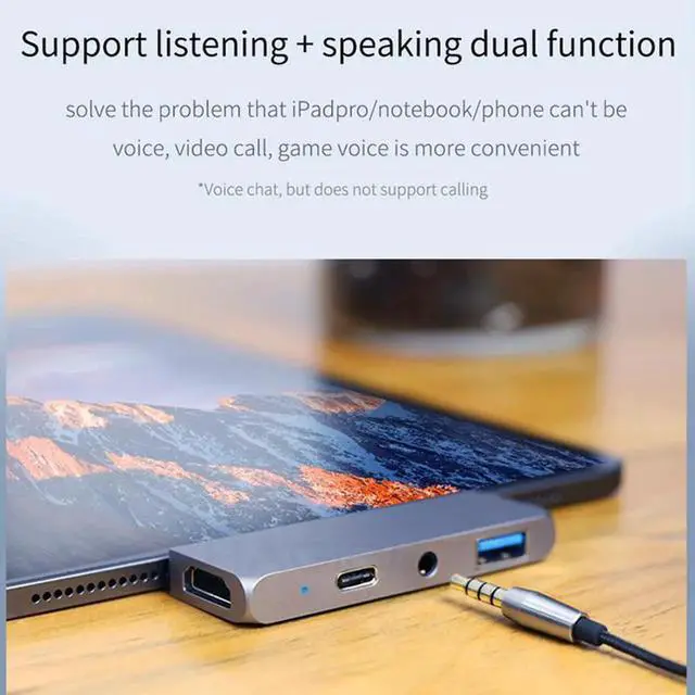 Alt view image 6 of 7 - USB C HUB TYPE-C to HDMI-compatible Adapter 3.5mm Audio PD Charging USB 3.0 Port Converter for iPad Pro Macbook Laptop 6 Ports