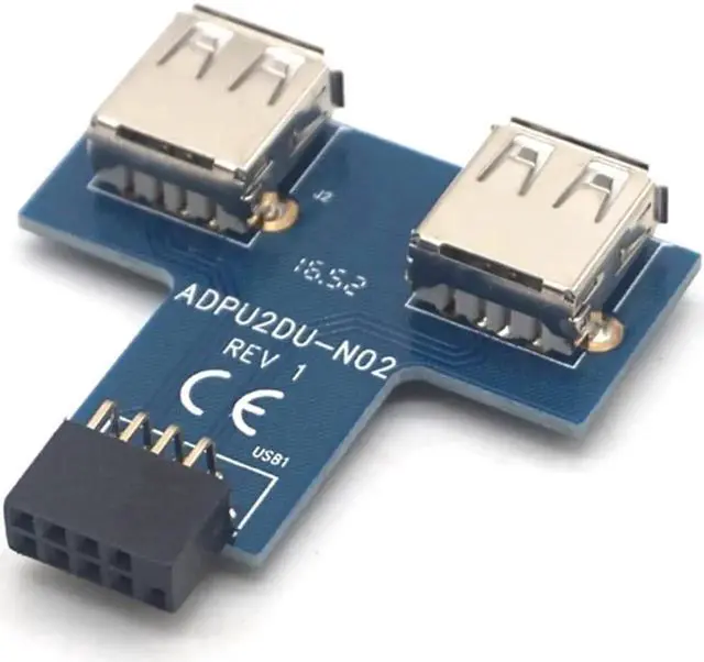 Alt view image 2 of 7 - Motherboard USB 2.0 9Pin Female to 2 Port A Female Adapter Converter PCB Board Card Extender Internal PC Case