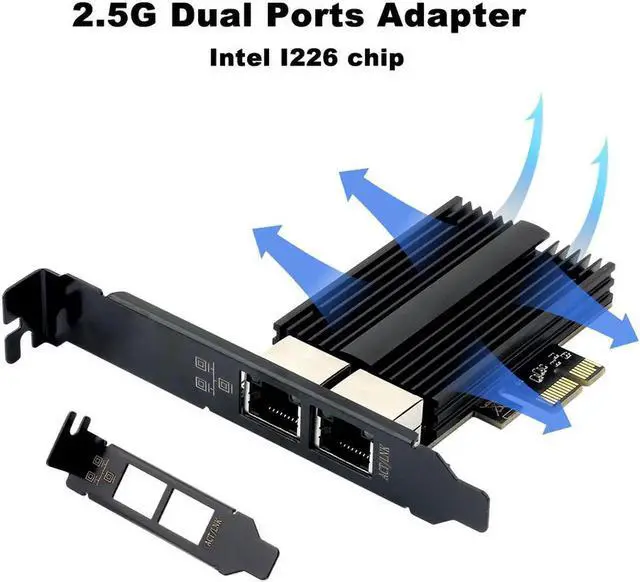 Alt view image 5 of 7 - 2500Mbps PCI-E To RJ45 Network Card Intel I226 Gigabit Ethernet rj45 Dual Ports 1000/2500M PCI Express Wlan Adapter For Desktop