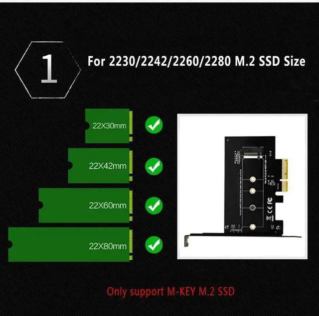 Alt view image 6 of 6 - M.2 PCIe Adapter M2 NGFF SSD NVME M Key SATA-based B Key to PCI-e 3.0 X4 X8 X16 2230-2280 size M.2 ssd Controller Converter Card