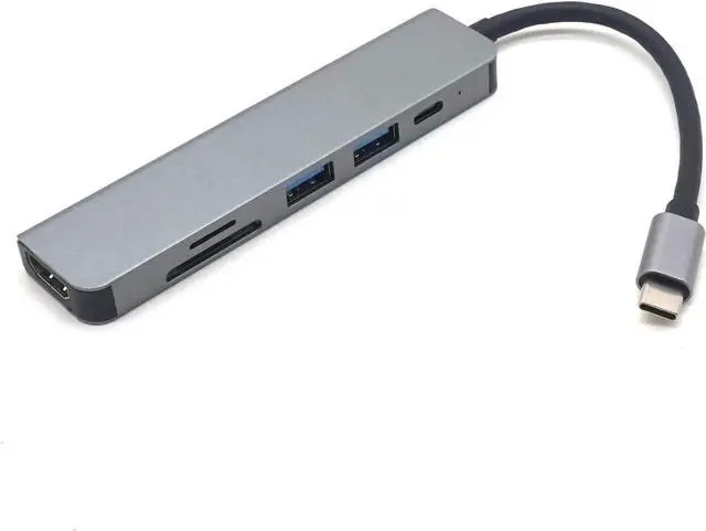 Alt view image 3 of 7 - Type-C Usb Hub 6 In 1 Usb3.0 Otg Adapter 2 Usb C HDMI-compatible Tf Sd Solt Pd Charger Splitter for Macbook Laptops Usbc Hub