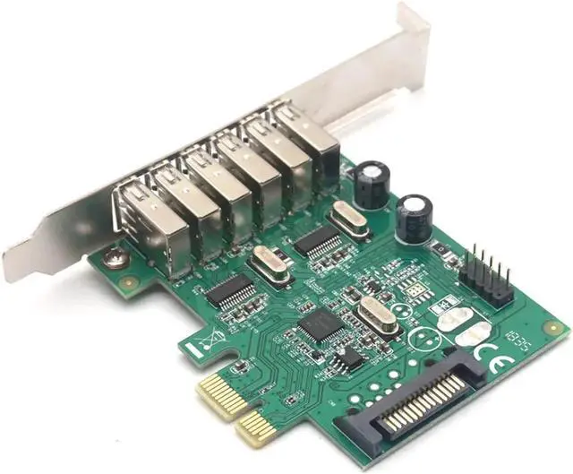 Alt view image 3 of 7 - 6 Ports USB 2.0 PCIE HUB CARD Renesas usb expansion USB 2.0 PCI-Express card (6 external Ports and 2 internal Ports)