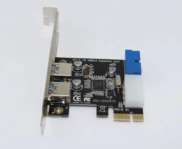Alt view image 3 of 7 - New USB 3.0 PCI-E Expansion Card Adapter External 2 Port USB3.0 Hub Internal 19pin Header PCI-E Card 4pin IDE Power Connector