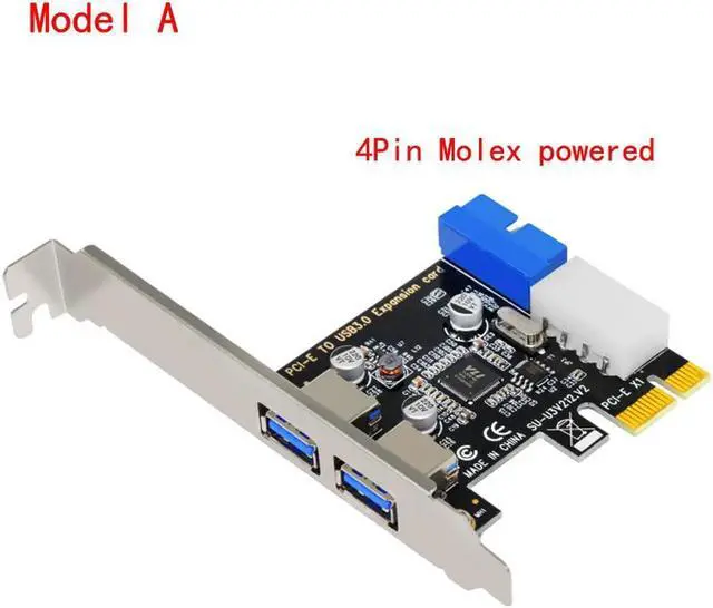 Main image of New USB 3.0 PCI-E Expansion Card Adapter External 2 Port USB3.0 Hub Internal 19pin Header PCI-E Card 4pin IDE Power Connector