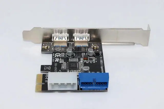 Alt view image 7 of 7 - New USB 3.0 PCI-E Expansion Card Adapter External 2 Port USB3.0 Hub Internal 19pin Header PCI-E Card 4pin IDE Power Connector