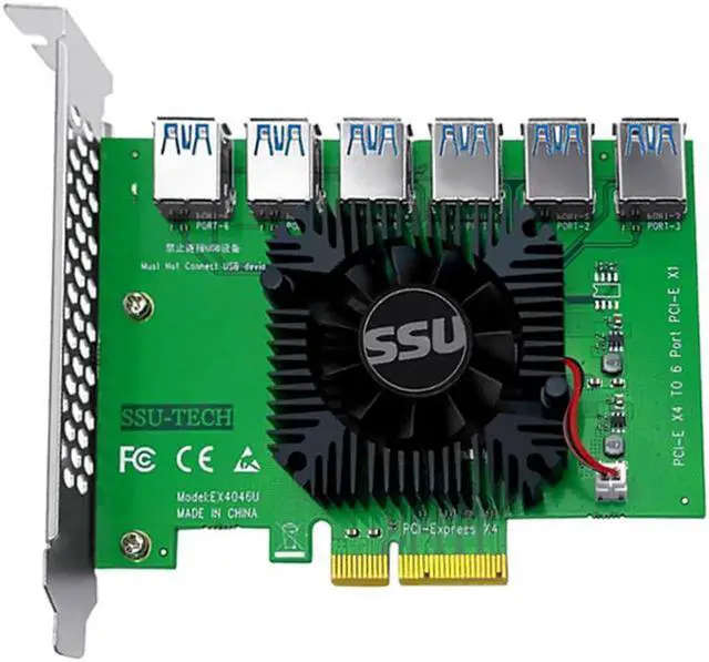Alt view image 3 of 6 - PCI Express X4 20Gb 1 to 6 Riser Card PCI-E to PCI-E Adapter PCIE Slot 4X to 16X USB 3.0 Riser Extender For Bitcoin Miner Mining