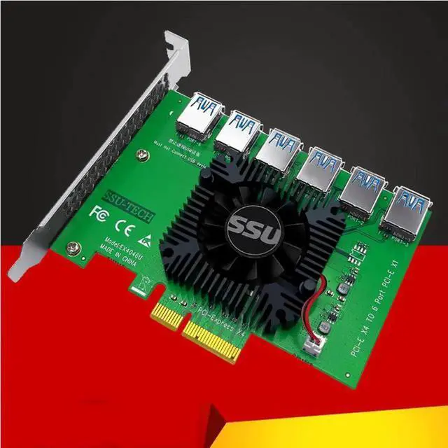 Alt view image 2 of 6 - PCI Express X4 20Gb 1 to 6 Riser Card PCI-E to PCI-E Adapter PCIE Slot 4X to 16X USB 3.0 Riser Extender For Bitcoin Miner Mining
