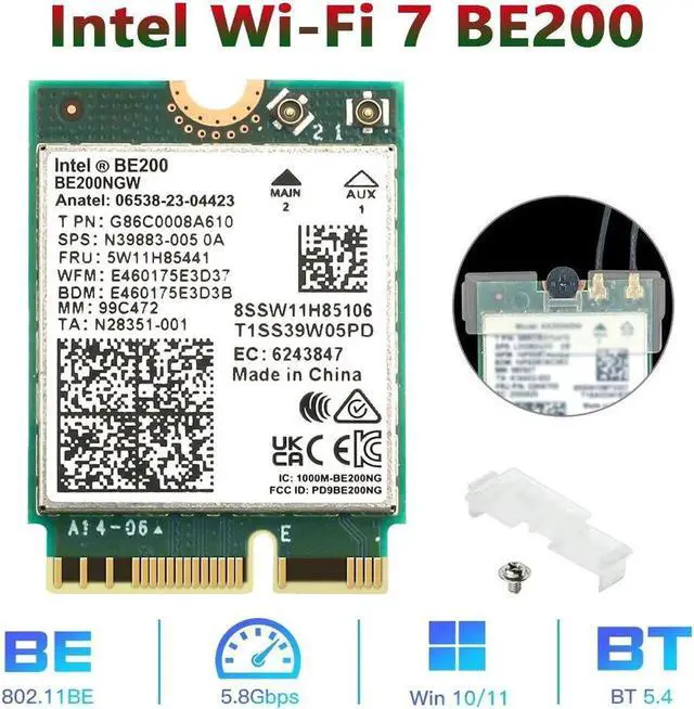 Main image of BE200 Bluetooth 5.4 Wifi Card BE200NGW 2.4/ 5/ 6 GHz 5.8 Gbps For Windows 11 PC Laptop