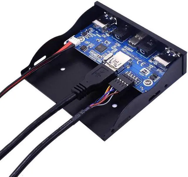 Alt view image 2 of 7 - USB HUB 5 Port USB 3.1 TYPE-C USB 3.0 Front Panel HD Audio 3.5mm Earphone Jack Mic Expansion Adapter for Desktop 3.5" Floppy Bay