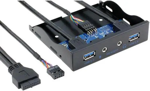 Alt view image 6 of 6 - 2 Port USB 3.0 Hub Splitter HD Audio 3.5mm Earphone Jack Mic Interface Front Panel Bracket Adapter for PC 20 Pin 3.5" Floppy Bay