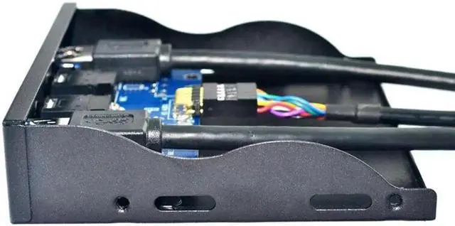 Alt view image 2 of 6 - 2 Port USB 3.0 Hub Splitter HD Audio 3.5mm Earphone Jack Mic Interface Front Panel Bracket Adapter for PC 20 Pin 3.5" Floppy Bay
