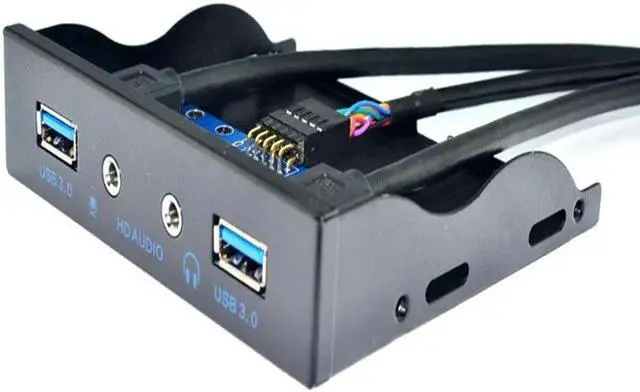 Alt view image 5 of 6 - 2 Port USB 3.0 Hub Splitter HD Audio 3.5mm Earphone Jack Mic Interface Front Panel Bracket Adapter for PC 20 Pin 3.5" Floppy Bay