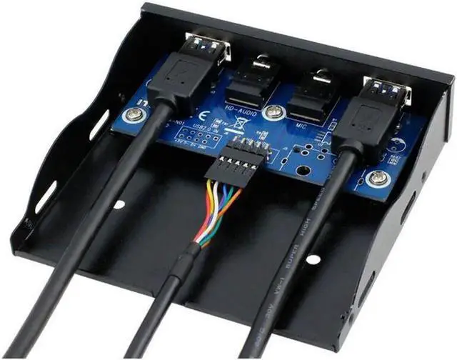 Alt view image 4 of 6 - 2 Port USB 3.0 Hub Splitter HD Audio 3.5mm Earphone Jack Mic Interface Front Panel Bracket Adapter for PC 20 Pin 3.5" Floppy Bay