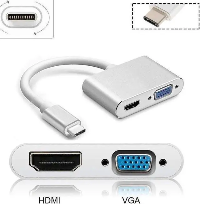 Alt view image 6 of 7 - USB C Type C To HDMI-compatible VGA Hub Adapter 4K USB3.1 Audio Video Converter Silver