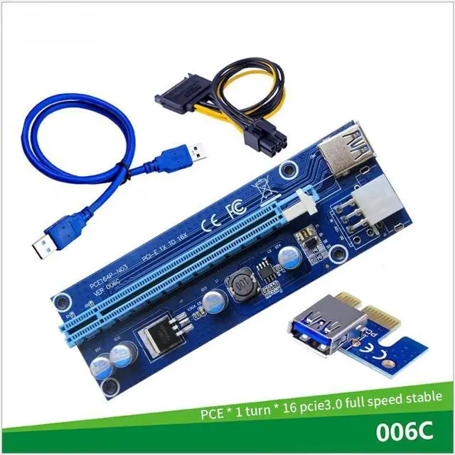 Alt view image 5 of 7 - 6pcs 006C PCIe 1x to 16x Express Riser Card Graphic pci-e riser Extender 60cm USB 3.0 Cable SATA to 6Pin Power for BTC mining