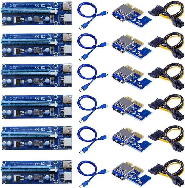 Main image of 6pcs 006C PCIe 1x to 16x Express Riser Card Graphic pci-e riser Extender 60cm USB 3.0 Cable SATA to 6Pin Power for BTC mining