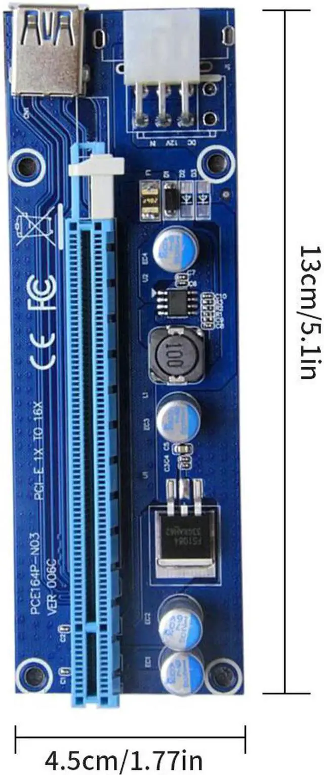 Alt view image 3 of 7 - 6pcs 006C PCIe 1x to 16x Express Riser Card Graphic pci-e riser Extender 60cm USB 3.0 Cable SATA to 6Pin Power for BTC mining
