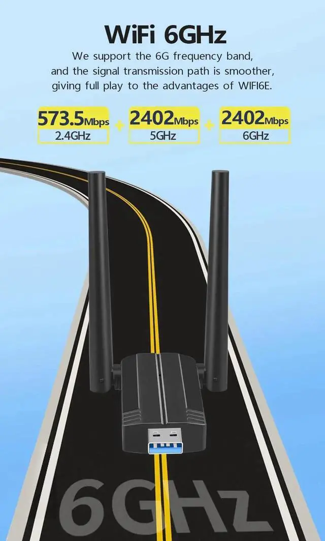 Alt view image 2 of 7 - 5400Mbps WiFi 6E Network Card USB 3.0 WiFi Adapter Tri-Band 2.4G 5G 6G Wifi Receiver Dongle For Windows 10 11 Driver Free