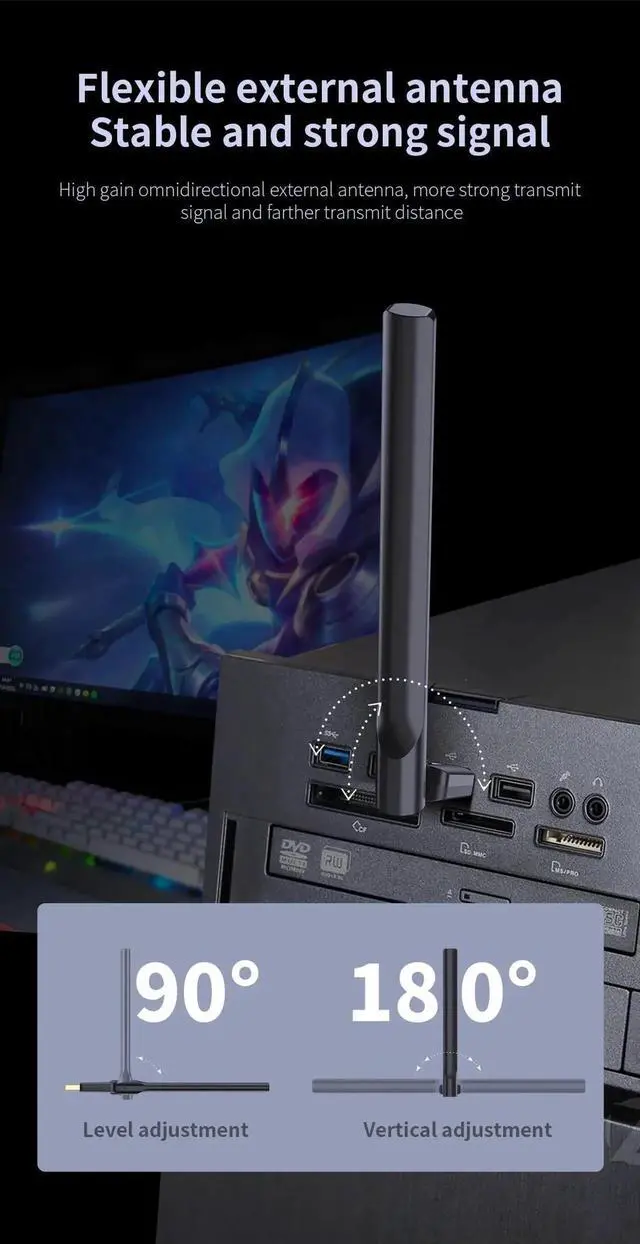 Alt view image 2 of 7 - USB BT5.3 Adapter 2.4GHz Free Drive Bluetooth Dongle with External Antenna Data transfer Support Windows 8.1/10 /11