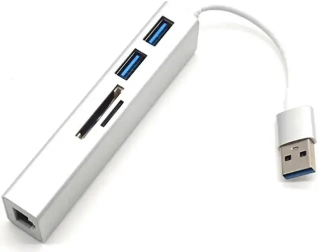 Alt view image 3 of 7 - Aluminum USB3.0 to RJ45 2 Port USB3.0 SD TF Card Reader Adapter Converter