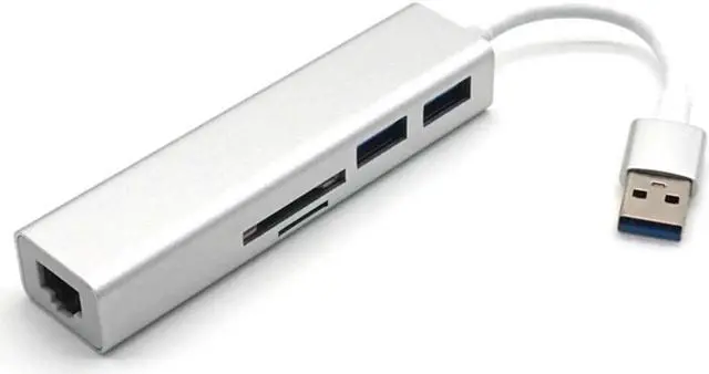 Alt view image 2 of 7 - Aluminum USB3.0 to RJ45 2 Port USB3.0 SD TF Card Reader Adapter Converter