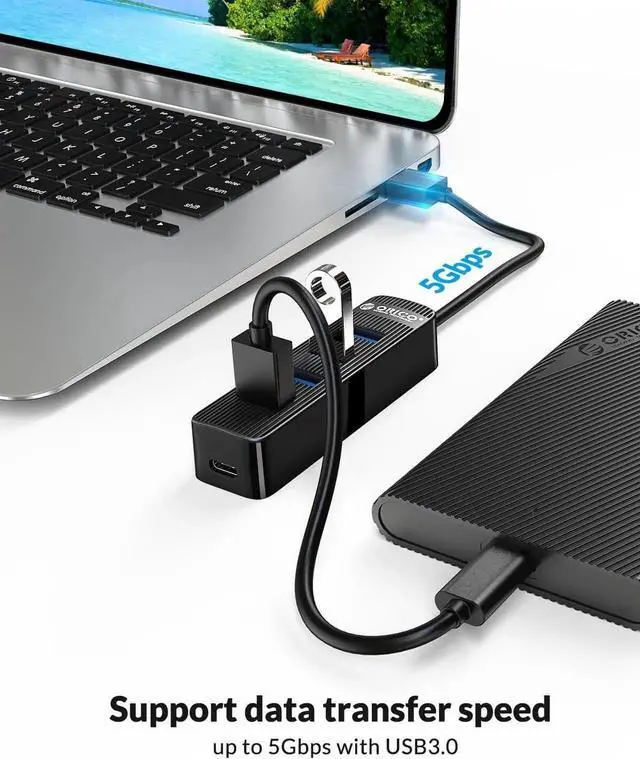 Alt view image 7 of 7 - 4 Port USB 3.0 HUB With Type C Power Supply Port For PC Laptop Computer 7 Port USB Splitter USB3.0 OTG Adapter