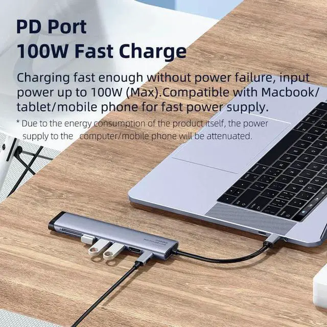 Alt view image 7 of 7 - USB C Hub Type C to HDMI-compatible Multi USB 3.0 2.0 Adapter PD Dock SD/Micro SD Card Reader for Macbook iPad Pro XPS