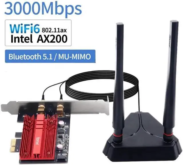 Main image of 3000Mbps Wifi 6 Intel AX200 PCIe Wireless Wifi Network Adapter Wi-Fi Card 2.4G/5Ghz 802.11ac/ax Bluetooth 5.1 For PC Desktop Black