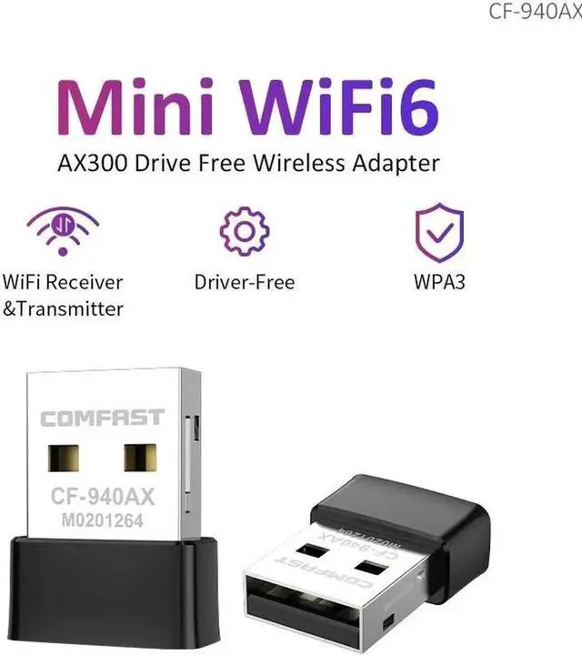 Main image of AX300 WiFi6 Mini Adapter 2.4G 300Mbps Network Card 802.11ax USB WiFi6 Dongle Driver Free WPA3 for PC/Laptop Win 8/10/11
