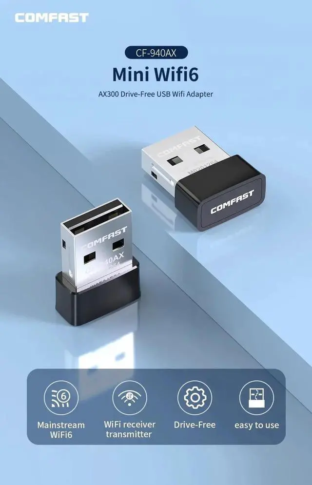 Alt view image 5 of 7 - AX300 WiFi6 Mini Adapter 2.4G 300Mbps Network Card 802.11ax USB WiFi6 Dongle Driver Free WPA3 for PC/Laptop Win 8/10/11