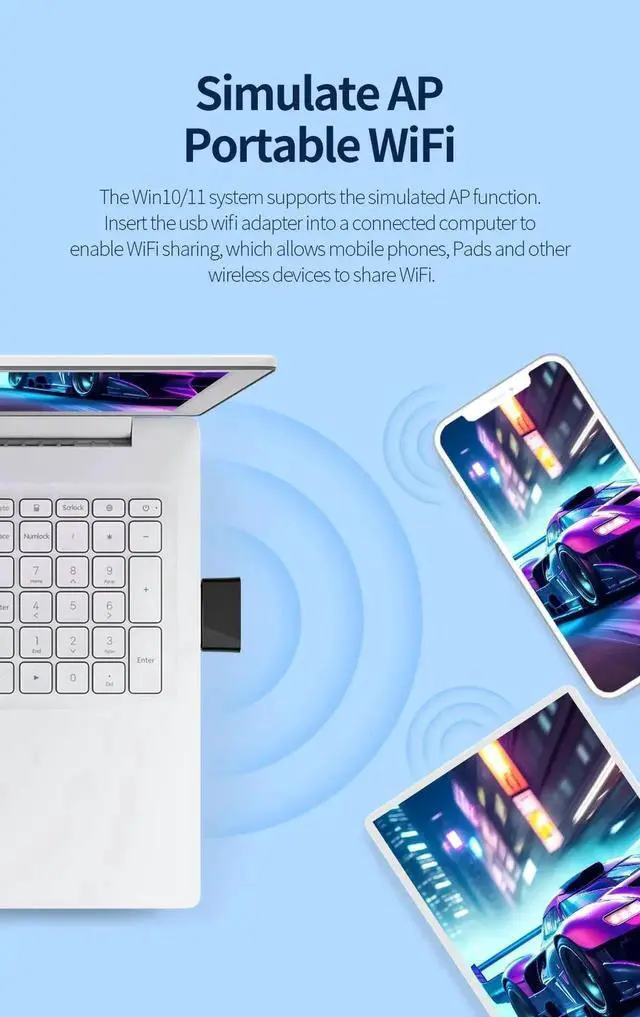 Alt view image 3 of 7 - AX300 WiFi6 Mini Adapter 2.4G 300Mbps Network Card 802.11ax USB WiFi6 Dongle Driver Free WPA3 for PC/Laptop Win 8/10/11