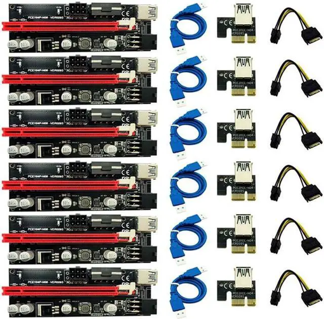 Main image of 6Pcs Ver009S Usb 3.0 Pci-E Riser Ver 009S Express 1X 4X 8X 16X Extender Riser Adapter Card Sata 15Pin to 6 Pin Power Cable