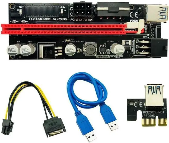 Alt view image 4 of 6 - 6Pcs Ver009S Usb 3.0 Pci-E Riser Ver 009S Express 1X 4X 8X 16X Extender Riser Adapter Card Sata 15Pin to 6 Pin Power Cable