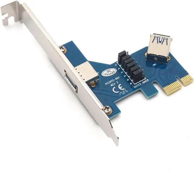 Alt view image 3 of 7 - PCI-e x1 to 2 ports PCIe slots Adapter PCI express to PCIe Riser card with Case