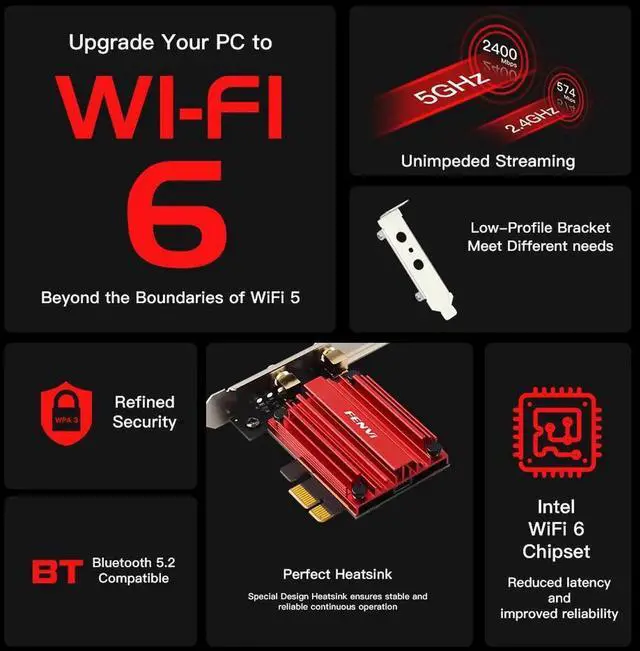 Alt view image 4 of 6 - WIFI 6 1800Mbps Bluetooth5.2 Dual Band 2.4G/5GHz 802.11AX WiFi Card Network Adapter PCI-E Wireless Card