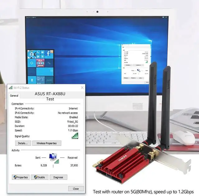 Alt view image 5 of 6 - WIFI 6 1800Mbps Bluetooth5.2 Dual Band 2.4G/5GHz 802.11AX WiFi Card Network Adapter PCI-E Wireless Card