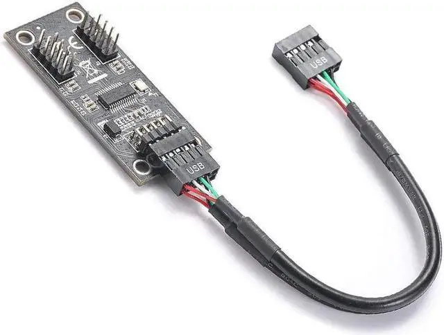 Alt view image 4 of 7 - USB Hub USB Splitter USB2.0 9Pin to Dual 9Pin Hub Adapter Riser Motherboard USB 9Pin Header Connector 1 to 2 Extension Cable