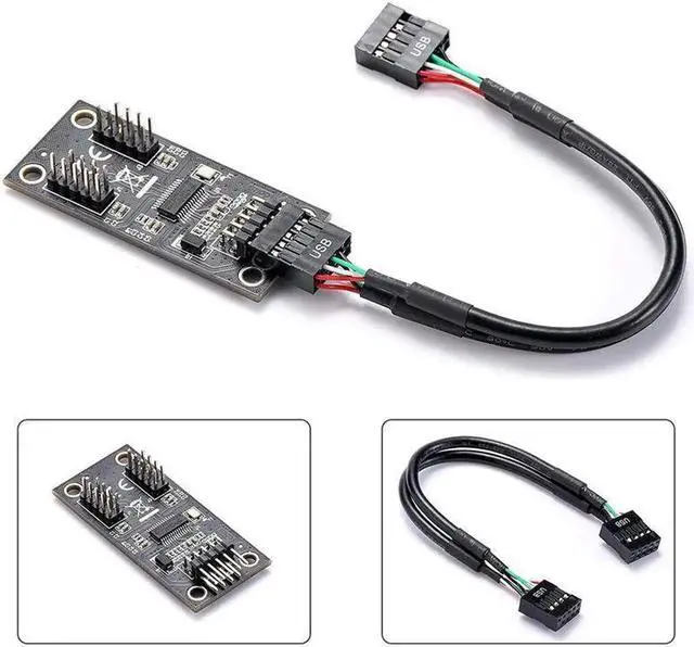 Alt view image 2 of 7 - USB Hub USB Splitter USB2.0 9Pin to Dual 9Pin Hub Adapter Riser Motherboard USB 9Pin Header Connector 1 to 2 Extension Cable