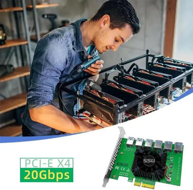 Alt view image 3 of 6 - PCIE Riser PCI-E 1 to 6 Riser Card 103S Cabo Riser PCI Express x16 Extender 0.6M USB 3.0 Cable SATA to 6Pin Power for Video Card