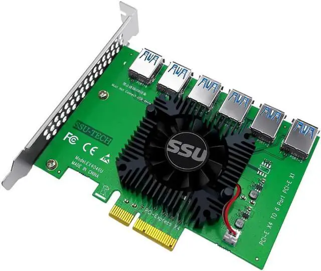 Alt view image 6 of 6 - PCIE Riser PCI-E 1 to 6 Riser Card 103S Cabo Riser PCI Express x16 Extender 0.6M USB 3.0 Cable SATA to 6Pin Power for Video Card