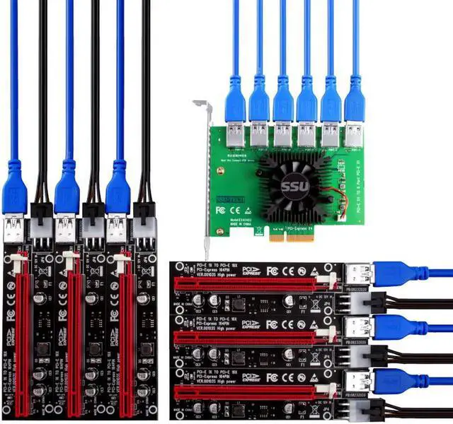 Main image of PCIE Riser PCI-E 1 to 6 Riser Card 103S Cabo Riser PCI Express x16 Extender 0.6M USB 3.0 Cable SATA to 6Pin Power for Video Card
