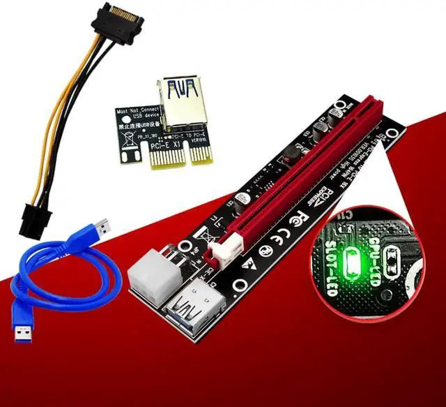 Alt view image 4 of 6 - PCIE Riser PCI-E 1 to 6 Riser Card 103S Cabo Riser PCI Express x16 Extender 0.6M USB 3.0 Cable SATA to 6Pin Power for Video Card