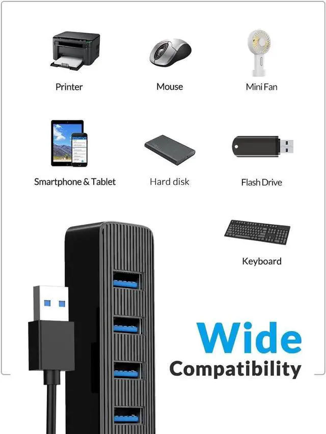 Alt view image 7 of 7 - 4 Port USB 3.0 HUB With Type C Power Supply Port For PC Laptop Computer 7 Port USB Splitter USB3.0 OTG Adapter