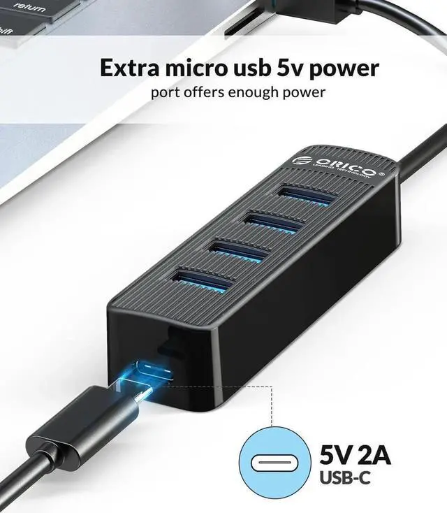 Alt view image 5 of 7 - 4 Port USB 3.0 HUB With Type C Power Supply Port For PC Laptop Computer 7 Port USB Splitter USB3.0 OTG Adapter