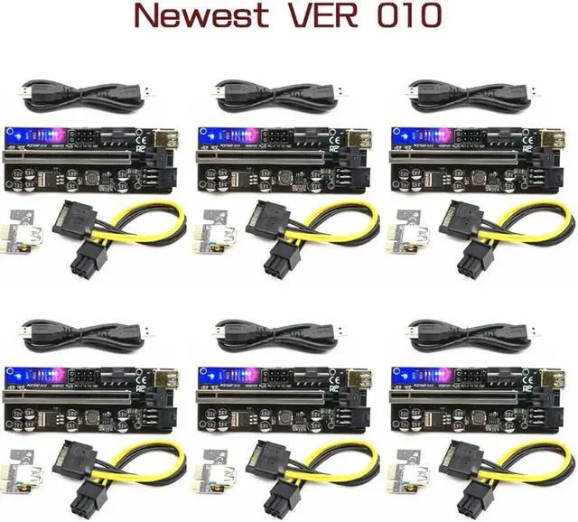 Main image of 6pcs Riser 010 USB 3.0 PCIE Riser PCI Express X16 Extender Adapter 010S Plus GPU Riser Card SATA 15pin to 6pin Power Marquee LED