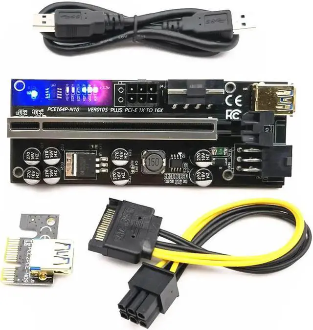 Alt view image 3 of 7 - 6pcs Riser 010 USB 3.0 PCIE Riser PCI Express X16 Extender Adapter 010S Plus GPU Riser Card SATA 15pin to 6pin Power Marquee LED