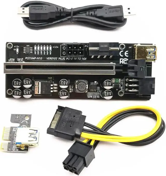 Alt view image 5 of 7 - 6pcs Riser 010 USB 3.0 PCIE Riser PCI Express X16 Extender Adapter 010S Plus GPU Riser Card SATA 15pin to 6pin Power Marquee LED