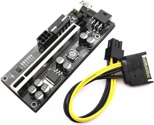 Alt view image 7 of 7 - 6pcs Riser 010 USB 3.0 PCIE Riser PCI Express X16 Extender Adapter 010S Plus GPU Riser Card SATA 15pin to 6pin Power Marquee LED