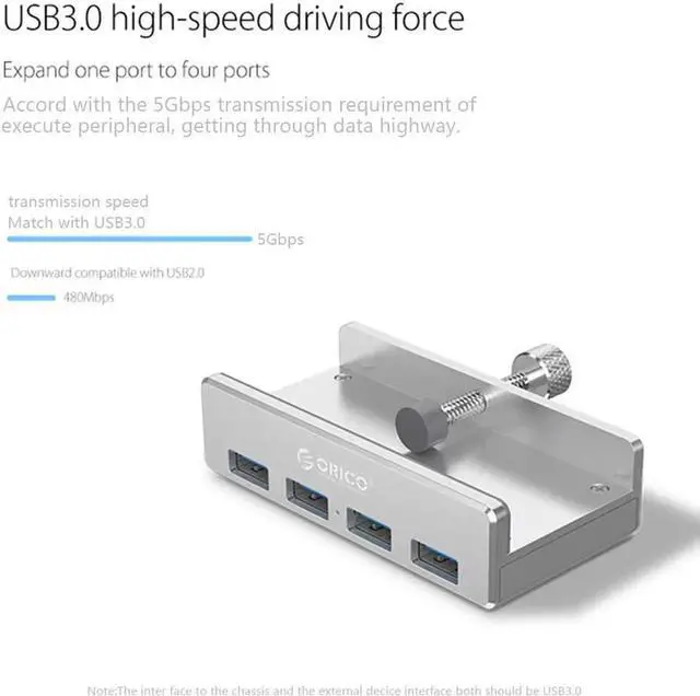 Main image of USB HUB Aluminum 4 Ports USB 3.0 Clip-type HUB Multi USB Splitter Adapter 10-30mm Range Clip For Laptop PC Computer