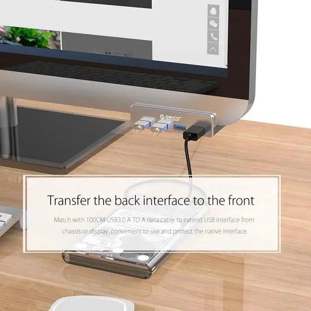 Alt view image 6 of 7 - USB HUB Aluminum 4 Ports USB 3.0 Clip-type HUB Multi USB Splitter Adapter 10-30mm Range Clip For Laptop PC Computer